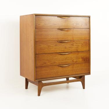 Lane Perception Mid Century Walnut 5 Drawer Highboy Dresser - mcm 