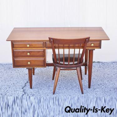 Willett Transitional Mid Century Modern Cherry Wood Writing Desk and Side Chair