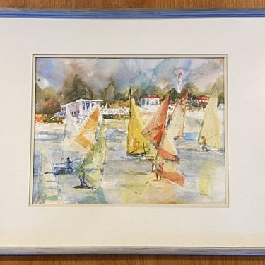 Item #MB18B Jeane Kluga &#8220;Lake Lagunita, Stanford University&#8221; Mixed Media Watercolor Painting c.1970s