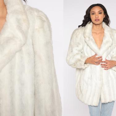 80s Faux Fur Coat Furry Jacket Off White Grey Fake Fur Vegan Coat Puff Sleeve Vintage 1980s Bohemian Animal Winter Fuzzy Hipster Boho Large 