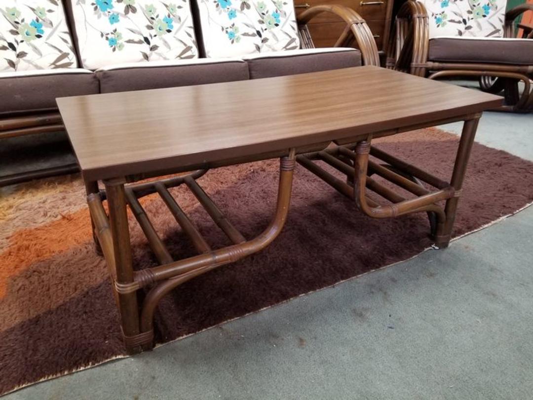 Mid Century Rattan Small Scale Coffee Table By Calif Asia From Peg