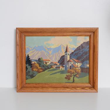 vintage paint by numbers mountain scene with frame 
