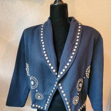 Black vintage jacket with silver grommets and rhinestones by Molato 