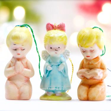 VINTAGE: 3pc - Porcelain Ornaments - Kids Praying and Guarding Angel Ornaments - SKU 15-A2-00033060 