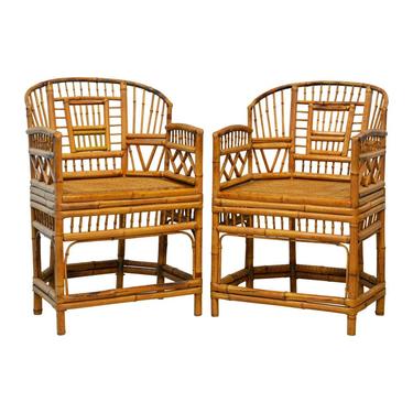 Pair of Vintage Brighton Pavilion Style Chinoiserie Chippendale Bamboo Armchairs