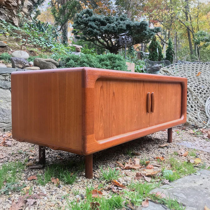 Mid Century Scandinavian Pedersen Teak Credenza Tambour Doors Low