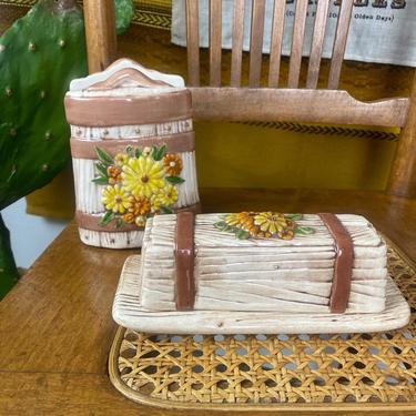 Vintage Hand Painted Ceramic Napkin Holder and Matching Butter Dish 