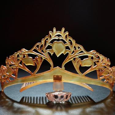 Art Nouveau Carved Clarified Horn Naturalistic Motif Tiara, Antique Tiara, Art Nouveau Nature Motif Comb, Bridal Tiara, Antique Headdress 