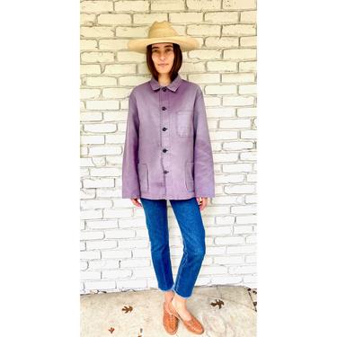 French Chore Coat // vintage 70s indigo faded hippy jean jacket boho hippie blouse shirt dress 1970s denim work painters indigo // O/S 