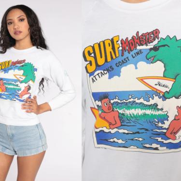 Hobie Surf Sweatshirt Surf Monster Surfer Shirt Sports 80s Crewneck 90s Slouch Vintage Graphic Raglan Sleeve Sweatshirt Extra Small xs 