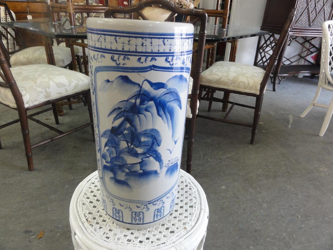 Blue & White Ceramic Umbrella Stand Palm Beach Regency Lake Park, FL