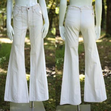 70s LEVIS Orange Tab high waisted off white denim bell bottoms jeans 28  / vintage 1970s denim flares pants S 