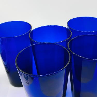 Pretty Set of (6)  Cobalt Blue Glass large drinking glasses-Libbey 16 Ounce 