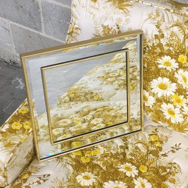 Vintage Wall Mirror 1990s Retro Size 14x14 Contemporary + Square + Gold Plastic Frame + Beveled Glass + 2 Ways to Hang + Home and Wall Decor 