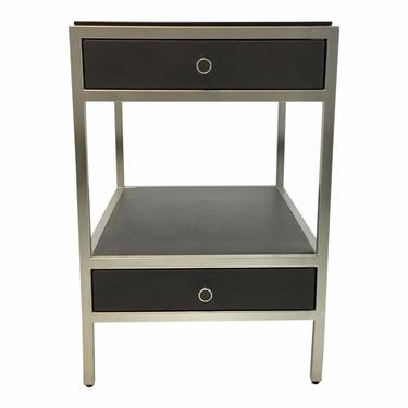 Caracole Modern Charcoal Black Leather and Metal Uptown End Table