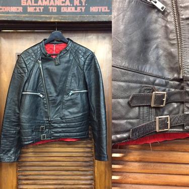 Vintage 1960’s Cafe Racer Euro Motorcycle Jacket, European Racer, Padded Leather, Vintage Clothing 
