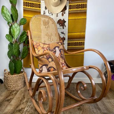 Mid Century Thonet Bentwood and Caned Rocking Chair 