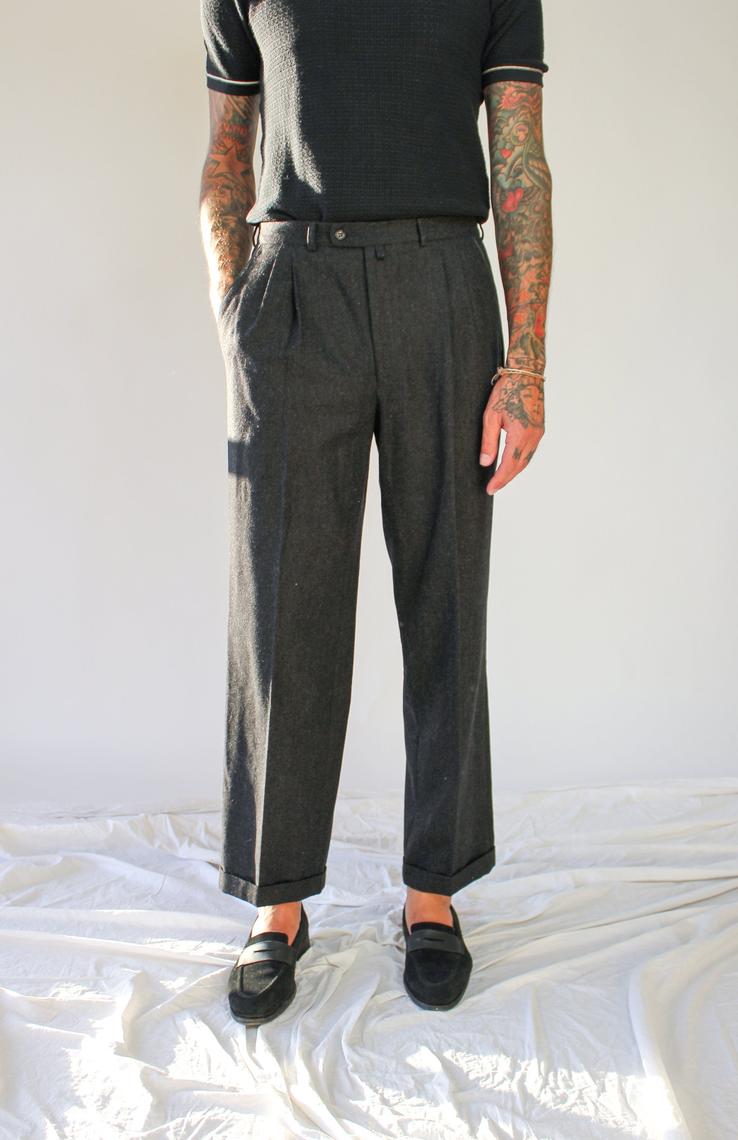 Vintage 80s Gianni Versace Charcoal Rockabilly Style Pleated Pants with ...
