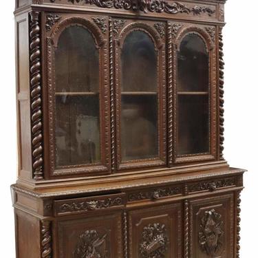 Antique Bookcase, Monumental, French Henri II Style Carved Oak Stepback, 1800's!