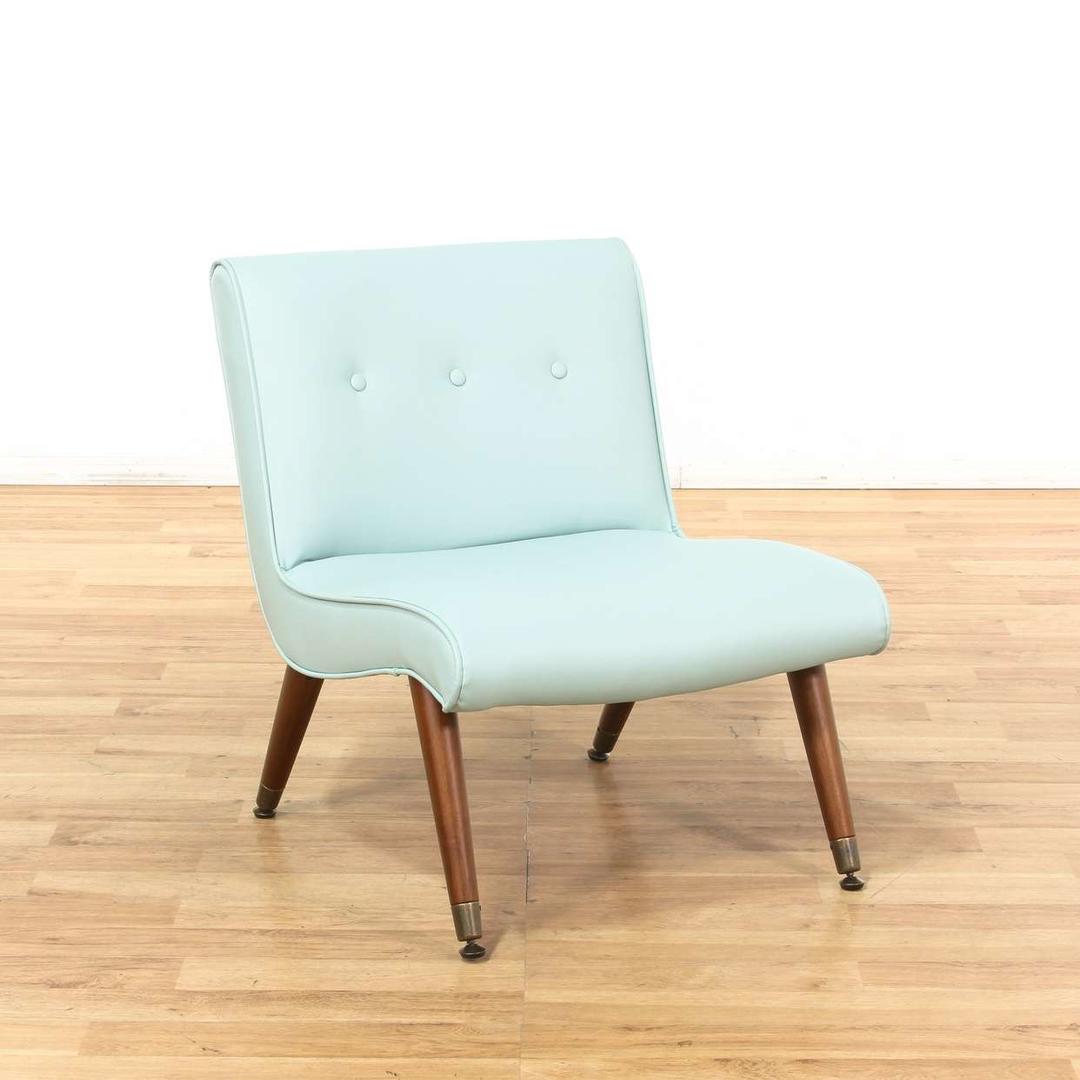 Mid Century Modern Blue Vinyl Tufted Accent Chair Loveseat (Los