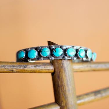 Beautiful Vintage Native American Navajo Snake Eyes Turquoise Sterling Silver Wave Ring Old