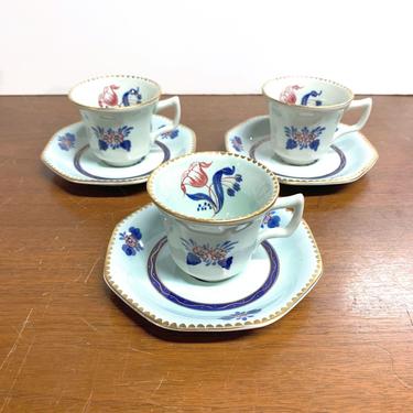 Vintage Adams China Calyx Ware Georgian Red Stamp Tea Cups and Saucers 