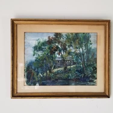 1940s Impressionist Style Rural Landscape Oil Painting, Framed 