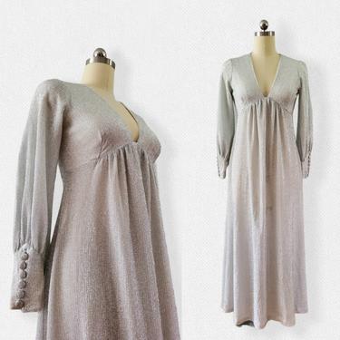 1970s Silver Lamé Maxi Dress 70's Dress 70s Maxi Dress Women's Vintage Size Small/Medium 
