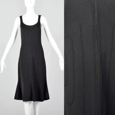 XS Giorgio Armani Black Knit Dress Stretch Decorative Knit Mermaid Hem Fitted Sleeveless Scoop Neck 