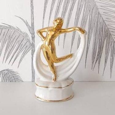 Vintage Nude Female Statue, Nymph, Porcelain, Art Deco period, circa 30