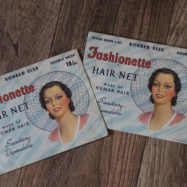Vintage 30s 1940s NOS Fashionette Net in Original Packaging Medium Brown double mesh Hair Accessories human hair pinup girl 
