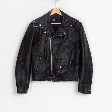 80s Black Leather Moto Jacket - Men's Small | Vintage Excelled Unisex Biker Motorcycle Coat 