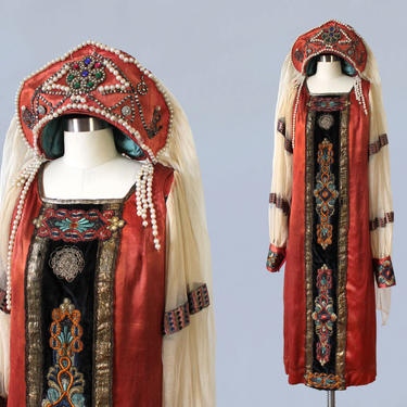 RESERVED Rare! Antique 1910s 1920s Russian Costume / Kokoshnik Hat and ...