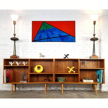Slim Slick Pair Danish MCM Teak Shelf Credenza LP 