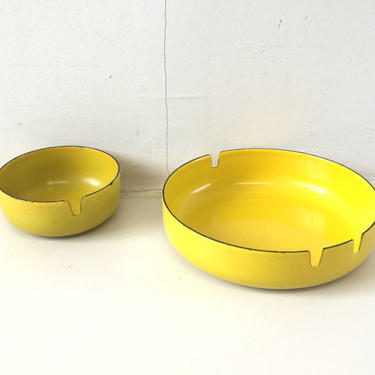 Vintage Yellow Enamel Ashtray Set of Two Mid Century Made in Japan Retro Home Decor 