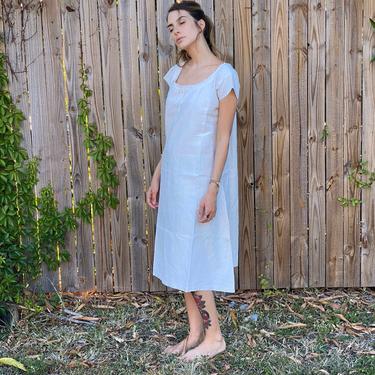 Antique Embroidered Nightgown / Hand Scalloped Peasant Dress / Haute Hippie Dress / 1910's Nightgown / Natural Linen / Bohemian Dreams 
