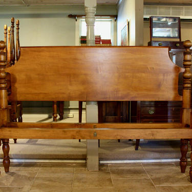 Ball top Bed in Maple, Original Posts Circa 1830 ~ Resized to King w/ Chamfered Roll-back Headboard