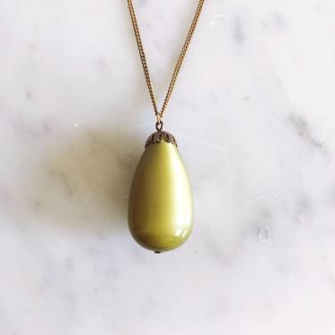 Vintage Green and Brass Pendant Necklace 