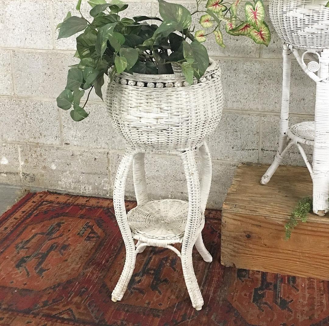 Vintage Plant Stand Retro 1990s White Wicker Indoor