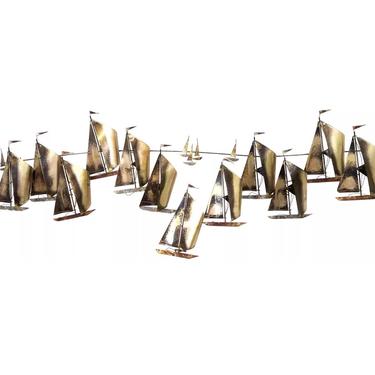 CURTIS JERE Sailboat Wall Sculpture Art Brutalist Copper Bronze Mid Century