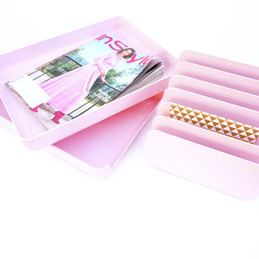 PRETTY IN PINK! Vintage Eldon Office Desk Set Acrylic Mail Sorter File Paper Trays 3-Piece Pink Desk Accessories 