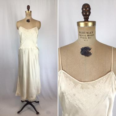 Vintage 30s nightgown | Vintage cream silk nightdress | 1930s ivory embroidered backless slip 