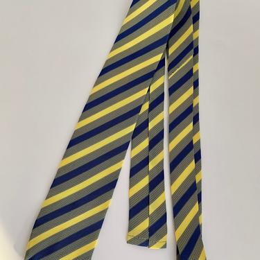 1960's Diagonal Striped Tie - Light Yellow & Blue Colors - Rayon - Square-end Tie 