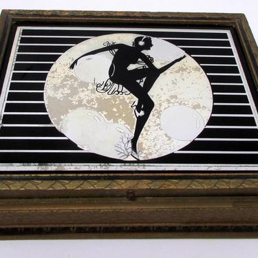 Vintage Art Deco Box Nude Dancer Storage Jewelry Dresser Gentlemens Box or Ladies wood box 1930s Reverse Painted Mirror Jewelry Box 