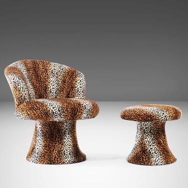 Mid Century Modern Leopard Print Tulip Chair and Ottoman Set After Pierre Paulin, 1960s 