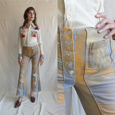 Vintage 70s Sunset Hip Hugger Pants/ 1970s Button Fly Bell