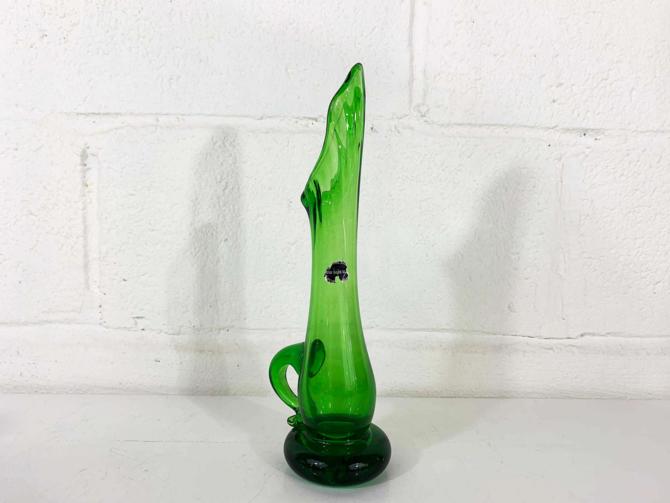 Vintage Green Swung Glass Vase Small Bud Planter Handle Vanity Check