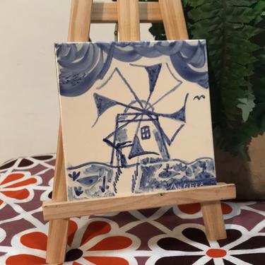 Hand painted tile of a Windmill