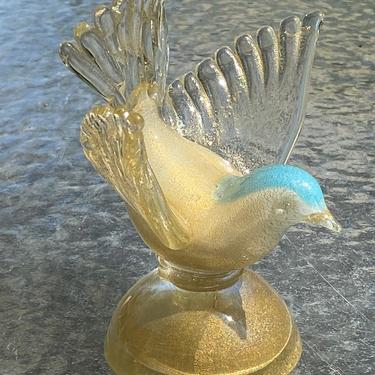 MCM Barbini Murano Blue Gold Glass Bird 