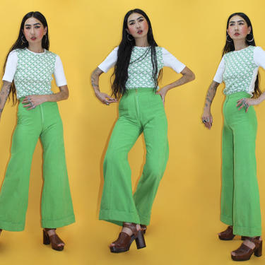 Vintage 1970s Lime Green Corduroy Bells / waist 26 / 70s High, Thee Apple  Boutique